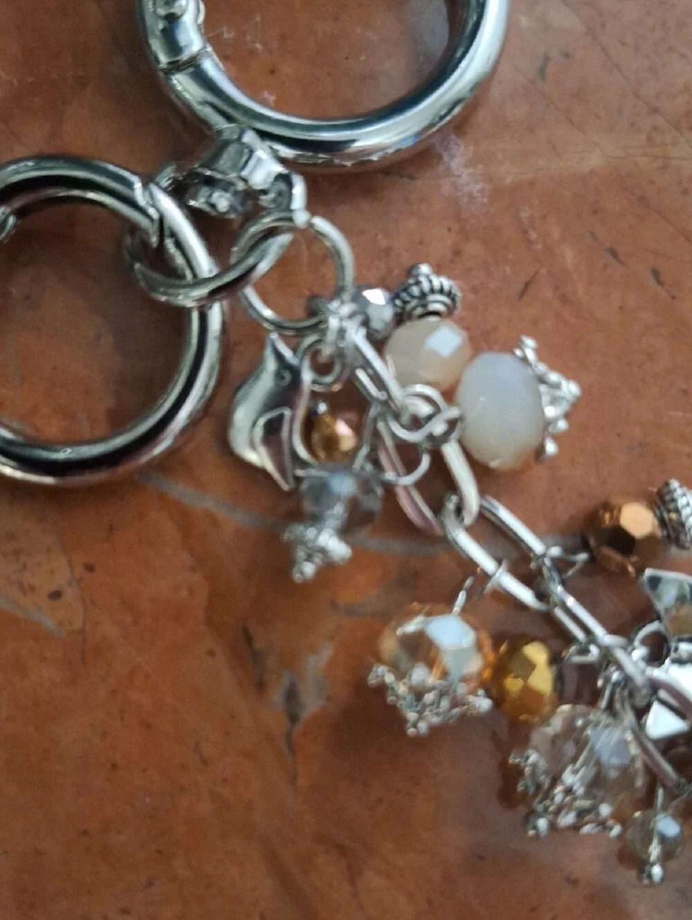 Designer-upcycled Brown and Silver Beaded Dangle Keychain Bag Charm